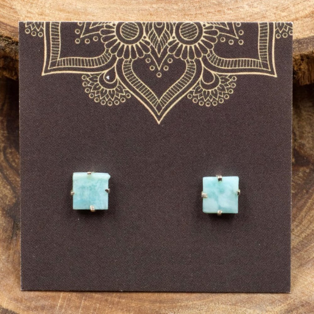 Larimar and Sterling Silver Crystal Stud Earrings - Choose the pair you want